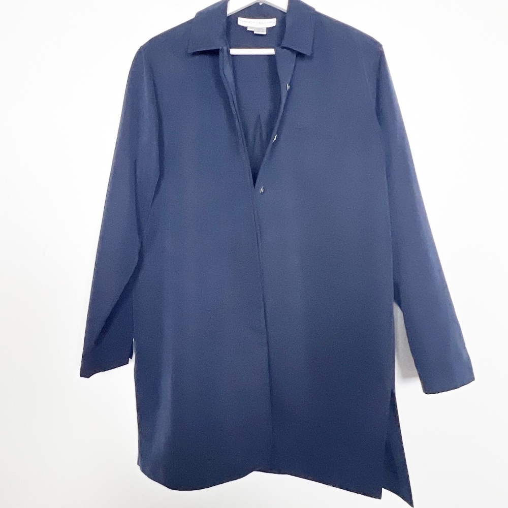 Nancy Heller Dress Size M Medium Navy Blue Button up Shirt Dress Vintage RARE
